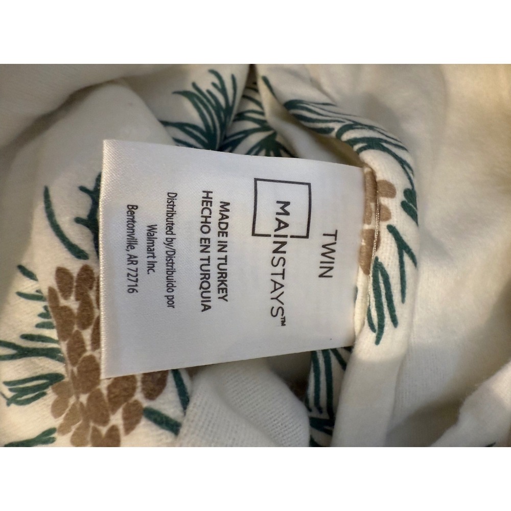 Mainstays Twin 100% Cotton Sheet Set Pinecone Print Cream Green 2 pc New - Picture 3 of 8